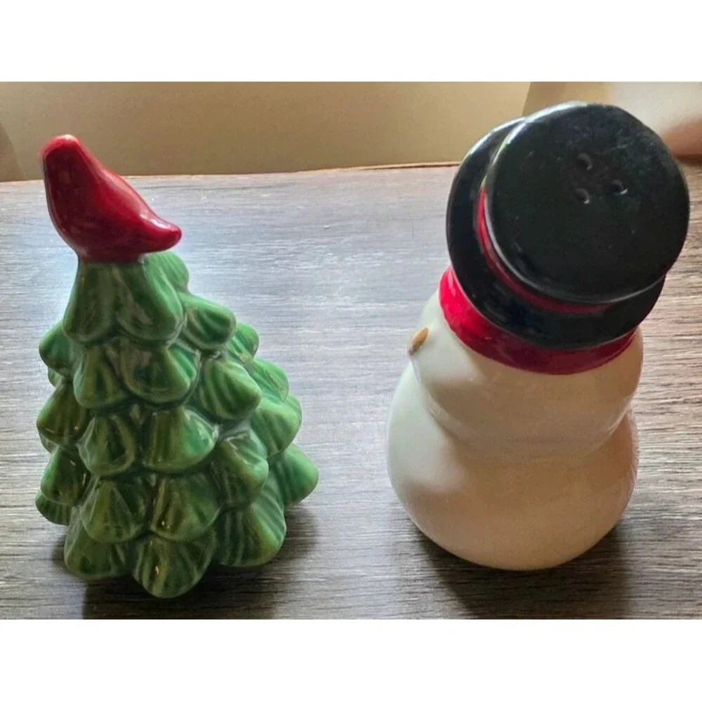 Snowman and Tree salt and pepper shakers.